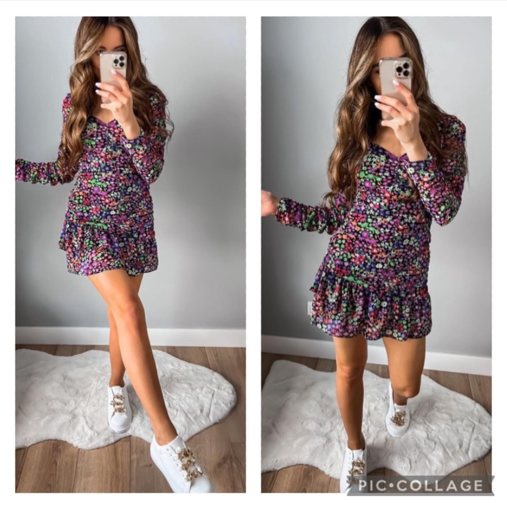 ZARA floral print draped dress blogger favorite